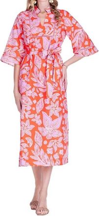 Jade Yoga Trimmed Yoke Tunic Dress In Orange Petal