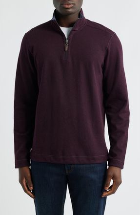 Johnston & Murphy Icon Reversible Cotton Blend Quarter Zip Pullover in Burgundy/Blue at Nordstrom, Size Xxx-Large