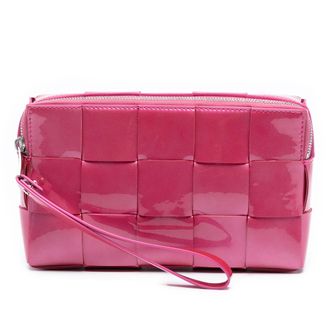 Bottega Veneta Pre-owned Womens Patent Intrecciato Cassette Clutch - Dusty Pink Leather - One Size