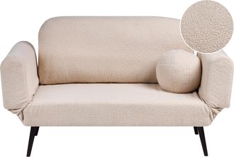 Beliani Sof&aacute; Cama Con Coj&iacute;n Redondo Tapizado De Boucl&eacute; Patas De Hierro Sala De Estar Dormitorio Beige Dorotea
