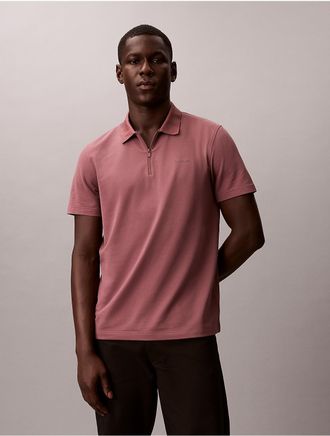 Calvin Klein Mens Tech Pique Zip Polo Shirt - Pink - 2XL