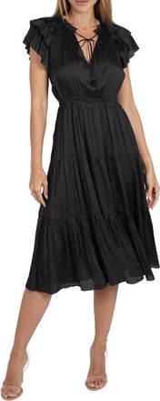 Love Token Pamela Ruffle Trim Midi Dress In Black