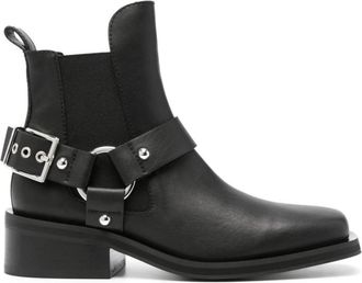 Ganni Harness Detail Leren Chelsea Boots - Dames - Chelseaboots - Zwart - 36 EU - Leer - Schoenen