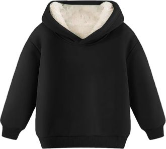 Generic Teenager Fleece Lined Hoodie Girls Boys Winter Warm Fluffy Lining Sweatshirt Kids Casual Plain Plush Jumper Fashion Solid Thermal Long Sleeve Pullover