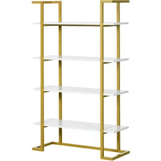 HOMCOM Homcom - Scaffale Libreria 4 Livelli Salvaspazio Multiuso Acciaio e mdf Bianco Oro