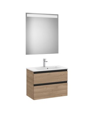 Roca Roca - Pack Mueble De 2 Cajones 700 Mm + Lavabo + Espejo Led The Gap Color: Nogal