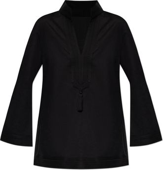 Tory Burch Stand-Up Collar Shirt - Dames - Overhemden - Zwart - L - Katoen - Overhemden