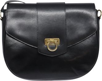 Ferragamo Gancini Black Leather Shoulder Bag (Pre-Owned)