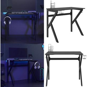 vidaXL Scrivania da Gaming con Gambe a K Nera 90x60x75 cm - Scrivania ergonomica - Scrivania per computer