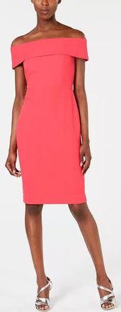 Calvin Klein Womens Petite Off-The-Shoulder Sheath Dress Red Size 12P