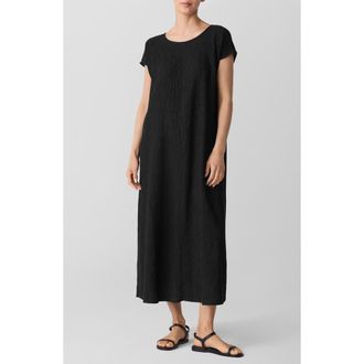 Eileen Fisher Short Sleeve Jacquard Maxi Dress in Black at Nordstrom Rack, Size Xx-Small