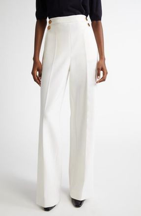 Max Mara Polonia Wide Leg Stretch Virgin Wool Canvas Pants in White at Nordstrom, Size 0