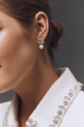 Nadri Blanc Cluster Pearl Crystal Drop Earrings
