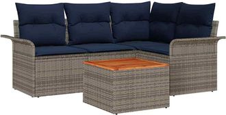 vidaXL Conjunto De Sof&aacute;s De Jard&iacute;n 5 Uds. Gris Rat&aacute;n Sint&eacute;tico Vidaxl