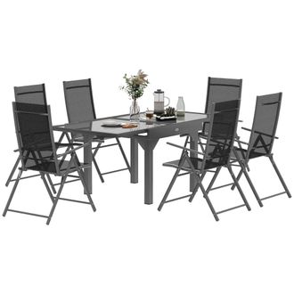 OUTSUNNY 7 Piece Outdoor Dining Set w/ Extendable Table and 6 Folding Chairs | TJ Hughes