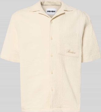 Review Regular Fit Freizeithemd mit Logo-Stitching in Ecru, Gr&ouml;&szlig;e XS