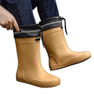 Generic Rain Boots for Men Knee High Garden Boots Mens Rubber Shoes with PVC Comfort Lightweight Work Mud Boots Durable Slip for Gardening Fishing Farming (Ye