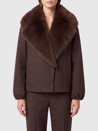 Twinset Cotton Gabardine Coat with Faux Fur Collar