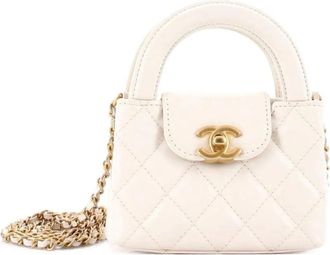 Chanel Kelly Top Handle Shopping Bag Quilted Shiny Aged Calfskin Nano crossbody bag - Wit