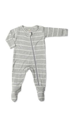 Everly Grey Jersey Long Sleeve Footie in Heather Grey Stripe at Nordstrom, Size 3-6M