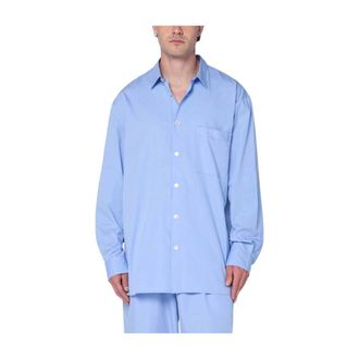 Tekla Poplin Lange Mouw Pyjama Shirt - Heren - Casual Overhemden - Blauw - S - Katoen - Overhemden