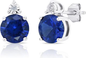 MAX + STONE Sterling Silver 7mm Round Gemstone and Diamond Accent Stud Earrings