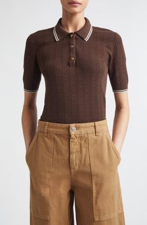 Moncler Tipped Polo in Brown at Nordstrom, Size X-Small