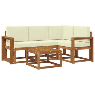 vidaXL Conjunto De Sof&aacute;s De Exterior Con Coj&iacute;n 5 Pcs Natural Y Crema Vidaxl