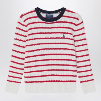Polo Ralph Lauren Wei&szlig;/Rot gestreiftes Kabelstrickspringer
