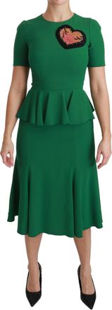 Dolce & Gabbana Vrouwen Groene Hart Patch Mermaid Midi Viscose Jurk