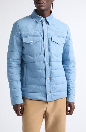 Moncler Tiriol Denim Down Puffer Shirt Jacket in Coronet Blue at Nordstrom, Size 4