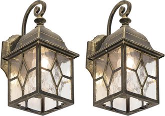 QAZQA Qazqa R&uacute;stico Juego De 2 L&aacute;mparas De Pared Para Exterior Rom&aacute;nticas De Bronce - London Aluminio /vidrio Cuadrada Adecuado Para Led Max. 1 X 60 Watt