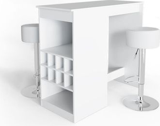 Vicco Set de mesa de bar Ross, Blanco, 115 x 50 cm con 2 taburetes de bar Vicco