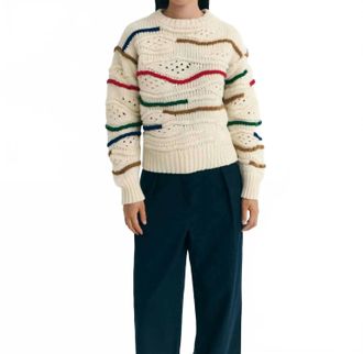 Thinking Mu Candela Macarame Wool Sweater In Ivory Combo