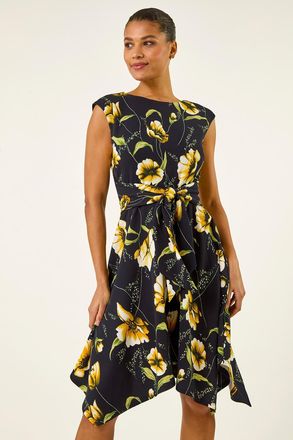 Roman Floral Hanky Hem Dress