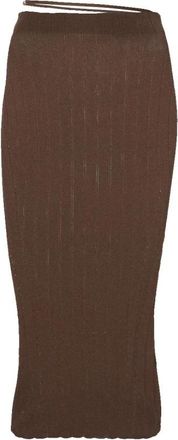 Jacquemus Bruine Gebreide Rok met Elastische Tailleband - Dames - Midirokken - Bruin - M - Polyester - Rokken