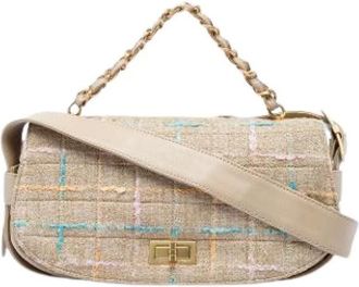 Chanel Pre-owned Tweed Satchel - Dames - Vintage Schoudertas - Beige - ONE Size - Tweed - Vintage