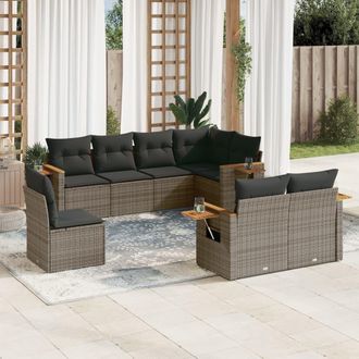 vidaXL Vidaxl - Set De Sof&aacute;s De Jard&iacute;n 8 Pzas Y Cojines Rat&aacute;n Sint&eacute;tico Gris