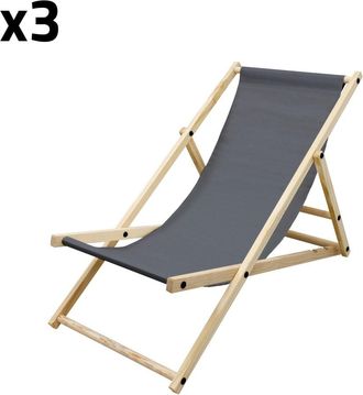 ECD Germany 3xsilla de playa antracita madera pino tejido oxford carga hasta 120kg