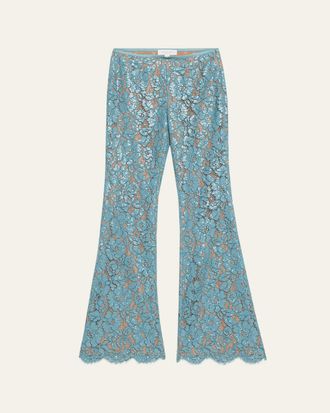 Michael Kors Flare-Leg Sequin Floral Lace Pants