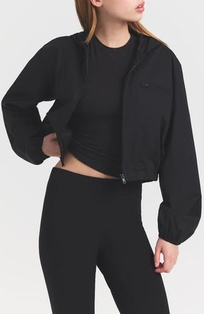 SKIMS Swiss Cotton Crop Zip Hoodie in Onyx at Nordstrom, Size Xx-Small