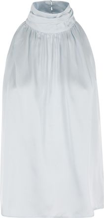 Anine Bing Light Blue Marie High-Collar Sleeveless Silk-Blend Top