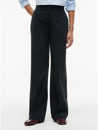 Tommy Hilfiger Womens Pleated Stretch Twill Straight Leg Pant - Navy Pinstripe - 4