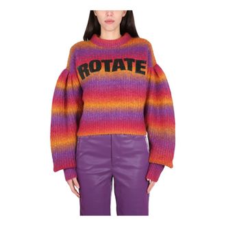 Rotate ROTATE Birger Christensen, Round-neck Knitwear, female, Multicolor, Size: M Knit Puff Sleeve Logo Cropped Jumper