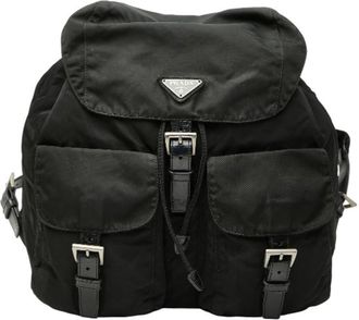 Prada Black Nylon Leather Backpack (Pre-Owned)