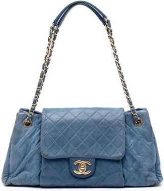 Chanel Pre-owned Quilted Flap Shoulder Bag - Dames - Vintage Schoudertas - Blauw - ONE Size - Leer - Vintage