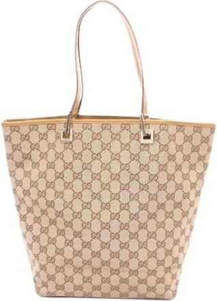 Gucci Pre-owned GG Canvas Tote Bag - Dames - Vintage Shopper - Beige - ONE Size - Leer - Vintage