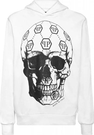 Philipp Plein Hoodie Sweatshirt Skull - Heren - Hoodies - Wit - L - Katoen - Hoodies & sweatvesten