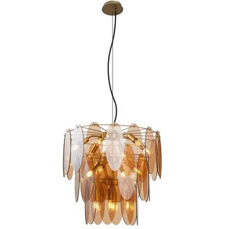 QAZQA Art D&eacute;co L&aacute;mpara Colgante Art D&eacute;co Dorada Con Cristal &Aacute;mbar Ovalado De 14 Luces - Mochan Vidrio /acero Redonda Adecuado Para Led Max. 14 X 10 Watt - Q