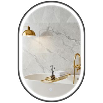 OEM Espejo De Ba&ntilde;o Con Luz 60x90 Cm Espejo De Pared Ovalado 3 Colores De Luz Brillo Regulable Funci&oacute;n Antivaho Negro